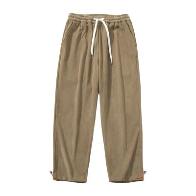JEsilunmaMY Men's Drawstring Corduroy Pants Elastic Waist Jogger Sweatpant with Pockets Casual Athletic Wide Leg Trousers (Khaki,Large)