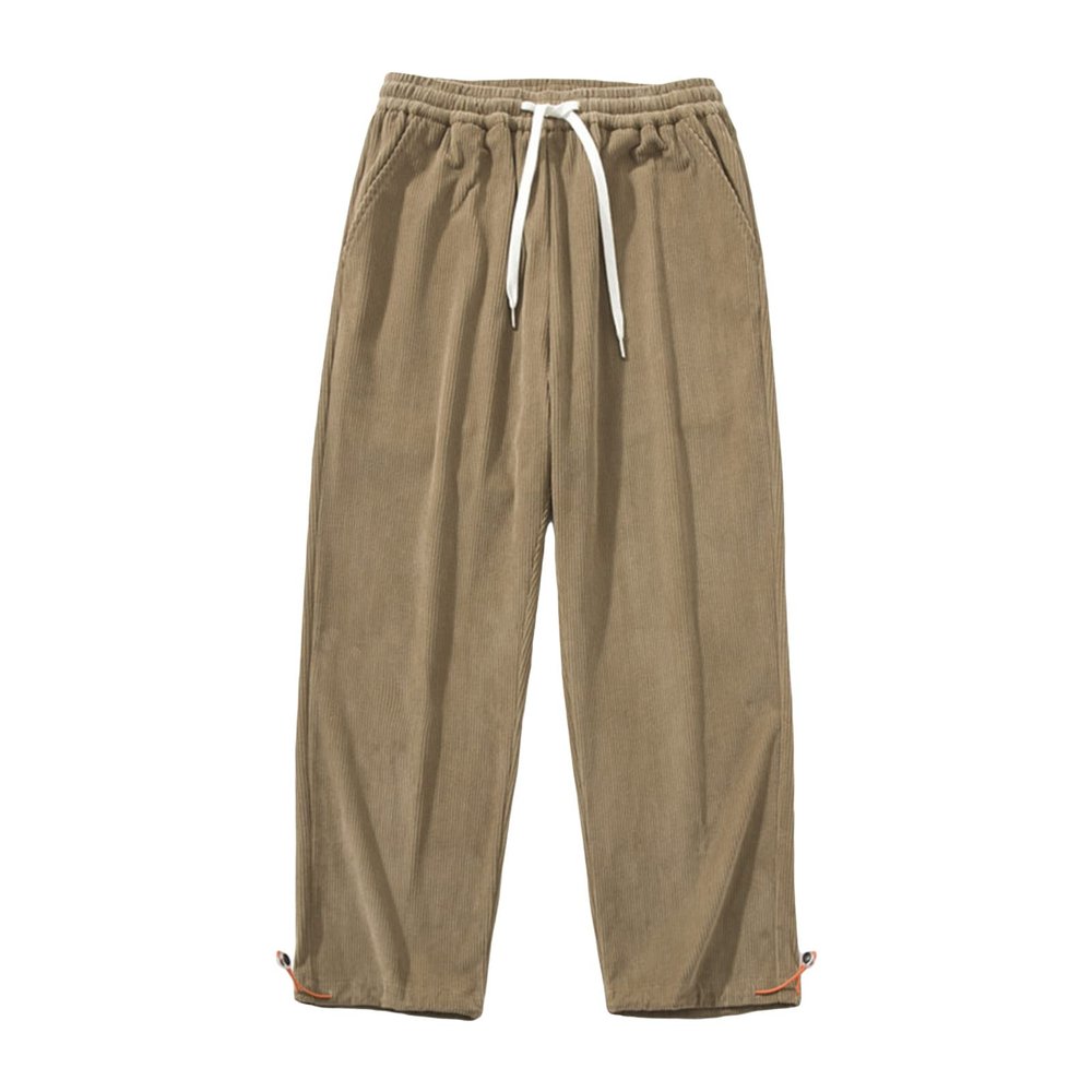 JEsilunmaMY Men's Drawstring Corduroy Pants Elastic Waist Jogger Sweatpant with Pockets Casual Athletic Wide Leg Trousers (Khaki,Large)