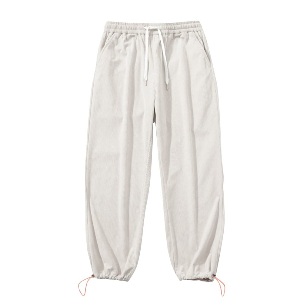 JEsilunmaMY Men's Drawstring Corduroy Pants Elastic Waist Jogger Sweatpant with Pockets Casual Athletic Wide Leg Trousers (Light Yellow,Medium)