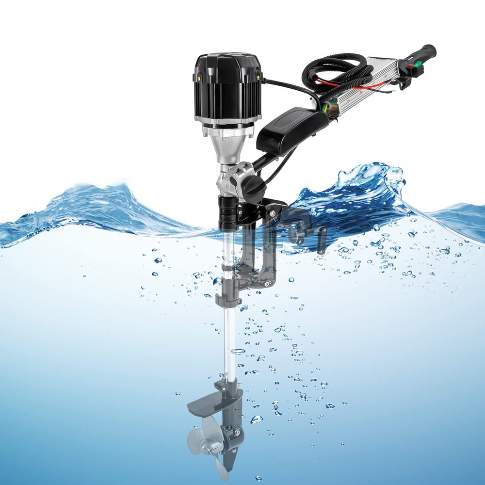 5HP Electric Outboard Motor 48V 1000W Brushless Boat Engine Tiller Control Heavy Duty Outboard Trolling Motor Fishing Boat Engine for Kayak Fishing Boat Canoe Trolling Propeller
