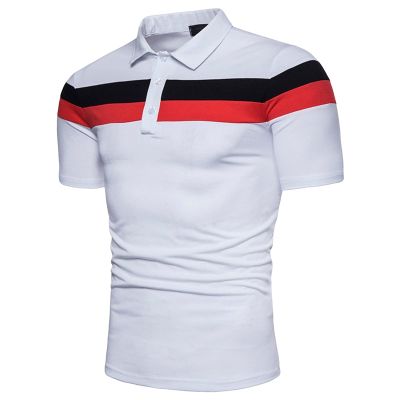 Men's Casual Color Block Short Sleeve Polo Shirts Tops Button Collar Tee Fashion Patchwork Stripe Golf T-Shirts Tees (White,Medium)