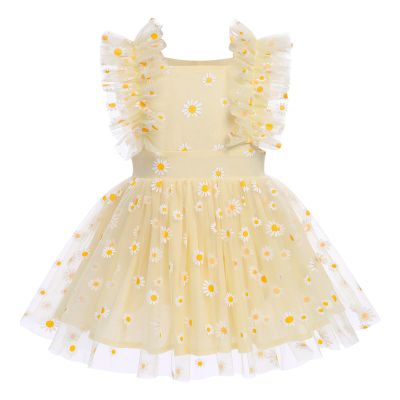 1st Birthday Girl Dress Outfit Daisy Tulle Dress Baby Girl Daisy Boho Party Romper Dress Daisy Flower Baby Girl Dress Yellow Daisy 18-24 Months
