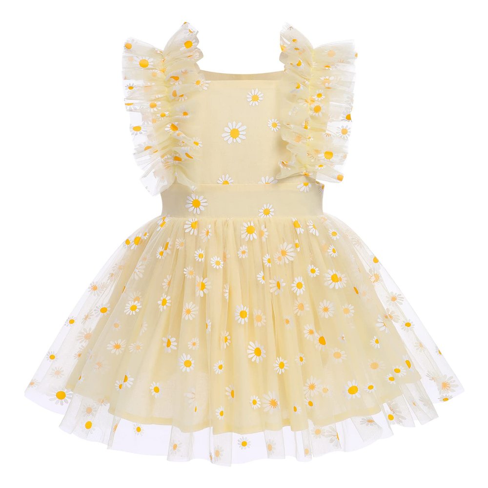 1st Birthday Girl Dress Outfit Daisy Tulle Dress Baby Girl Daisy Boho Party Romper Dress Daisy Flower Baby Girl Dress Yellow Daisy 18-24 Months