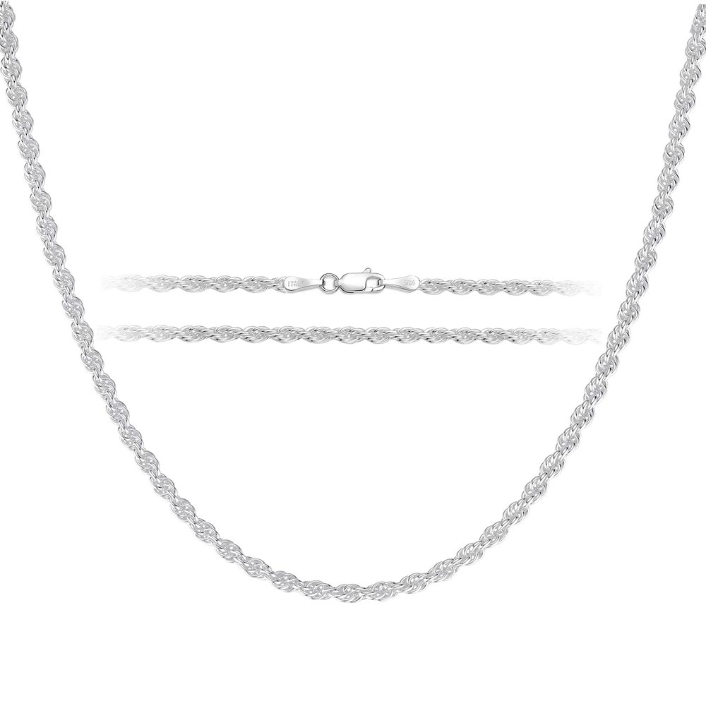 ASDULL 925 Sterling Silver Clasp 2.5mm Silver Rope Chain Necklace for Men Silver Link Chain for Women 24 Inches