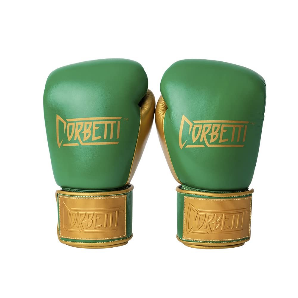 Corbetti CTG-003-10 (Green, 10 oz) Muay Thai Boxing Gloves for Men and Women, Featuring Double Stitched Kevlar and Full Grain Leather, Designed for Training, Sparring, pad Work, and Heavy Bag.