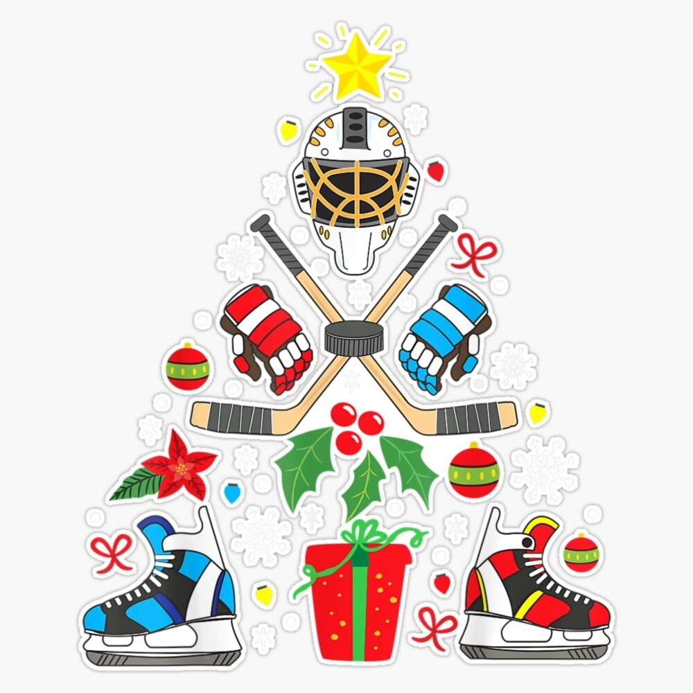 Ice Hockey Christmas Tree Ugly Ice Hockey Holiday Ice Hockey Player Coach Xmas Ice Hockey Lover Stocking Stuffer Sticker Bumper Sticker Vinyl Decal 5