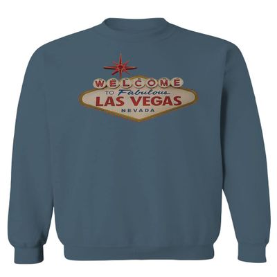 0551. Graphic Souvenir Signs Welcome to LAS Vegas Vacations Nevada Men's Crewneck Sweatshirt (Indigo Blue Small)