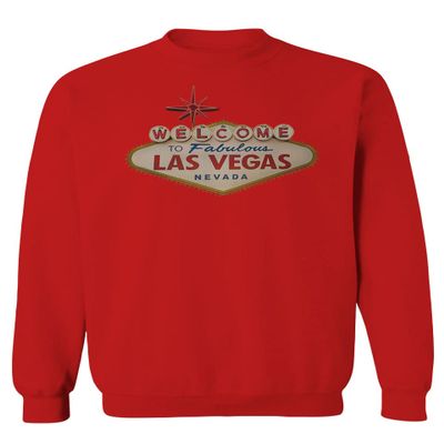 0551. Graphic Souvenir Signs Welcome to LAS Vegas Vacations Nevada Men's Crewneck Sweatshirt (Red, Medium)