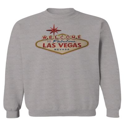 0551. Graphic Souvenir Signs Welcome to LAS Vegas Vacations Nevada Men's Crewneck Sweatshirt (Light Gray X-Large)