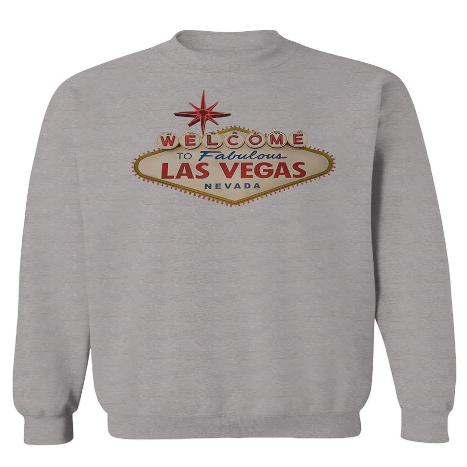 0551. Graphic Souvenir Signs Welcome to LAS Vegas Vacations Nevada Men's Crewneck Sweatshirt (Light Gray X-Large)