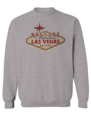 0551. Graphic Souvenir Signs Welcome to LAS Vegas Vacations Nevada Men's Crewneck Sweatshirt (Light Gray Large)