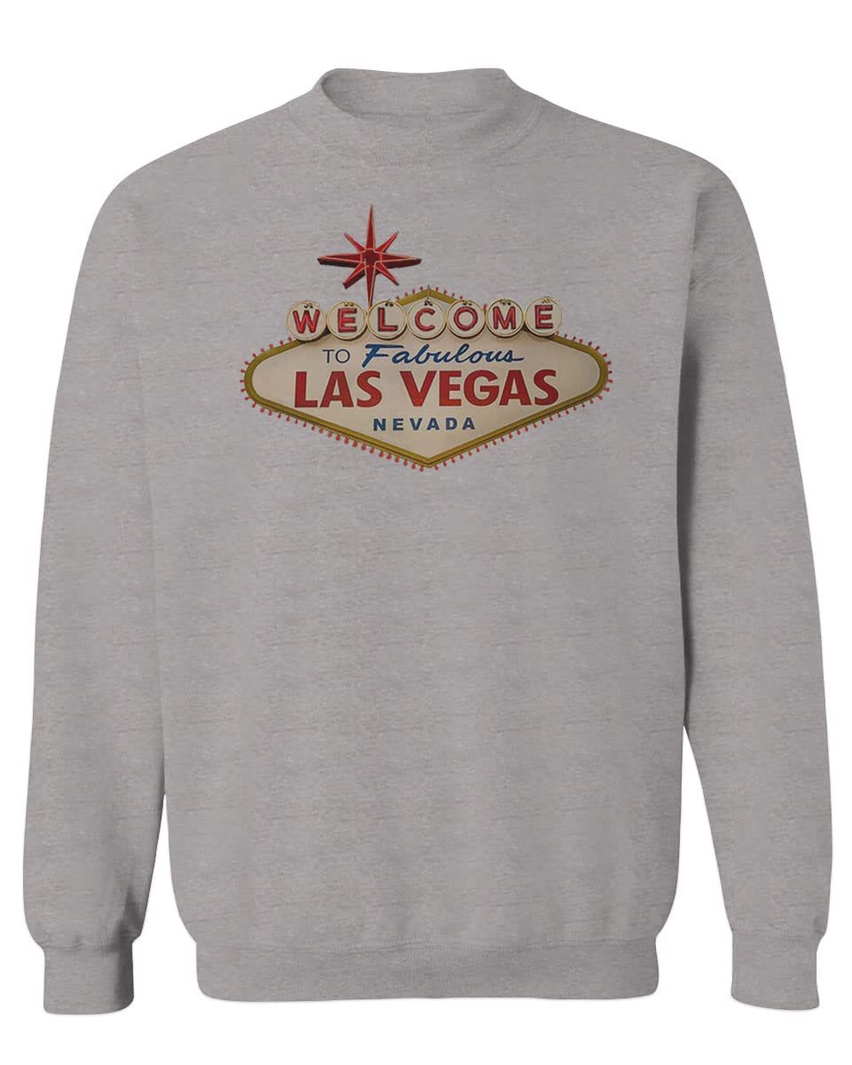 0551. Graphic Souvenir Signs Welcome to LAS Vegas Vacations Nevada Men's Crewneck Sweatshirt (Light Gray Large)