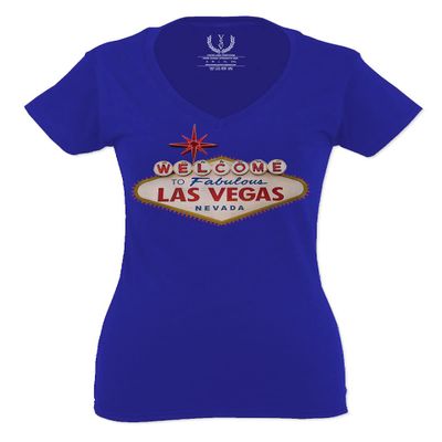0551. Graphic Souvenir Signs Welcome to LAS Vegas Vacations Nevada for Women V Neck Fitted T Shirt (Royal X Small)