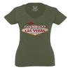 0551. Graphic Souvenir Signs Welcome to LAS Vegas Vacations Nevada for Women V Neck Fitted T Shirt (Olive, X Small) view 1