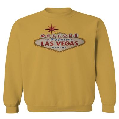 0551. Graphic Souvenir Signs Welcome to LAS Vegas Vacations Nevada Men's Crewneck Sweatshirt (Gold Large)