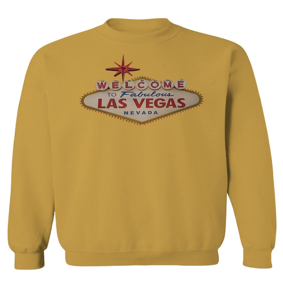 0551. Graphic Souvenir Signs Welcome to LAS Vegas Vacations Nevada Men's Crewneck Sweatshirt (Gold Large)