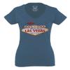 0551. Graphic Souvenir Signs Welcome to LAS Vegas Vacations Nevada for Women V Neck Fitted T Shirt (Indigo Blue Medium)
