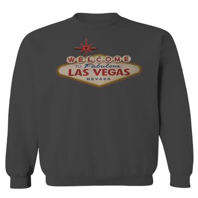 0551. Graphic Souvenir Signs Welcome to LAS Vegas Vacations Nevada Men's Crewneck Sweatshirt (Characol Small) Charcoal