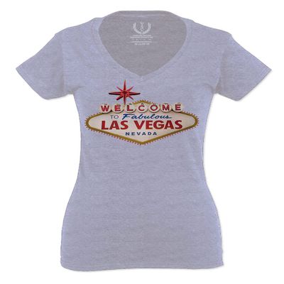 0551. Graphic Souvenir Signs Welcome to LAS Vegas Vacations Nevada for Women V Neck Fitted T Shirt (Light Gray Small)