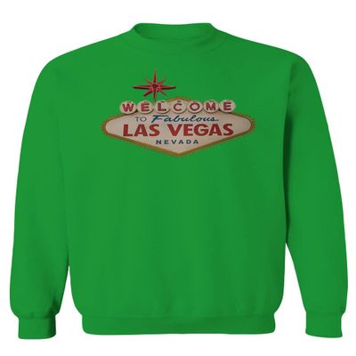 0551. Graphic Souvenir Signs Welcome to LAS Vegas Vacations Nevada Men's Crewneck Sweatshirt (Irish Green Small)