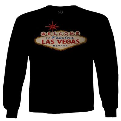 0551. Graphic Souvenir Signs Welcome to LAS Vegas Vacations Nevada Men's Long Sleeve t Shirt (Black, Small)