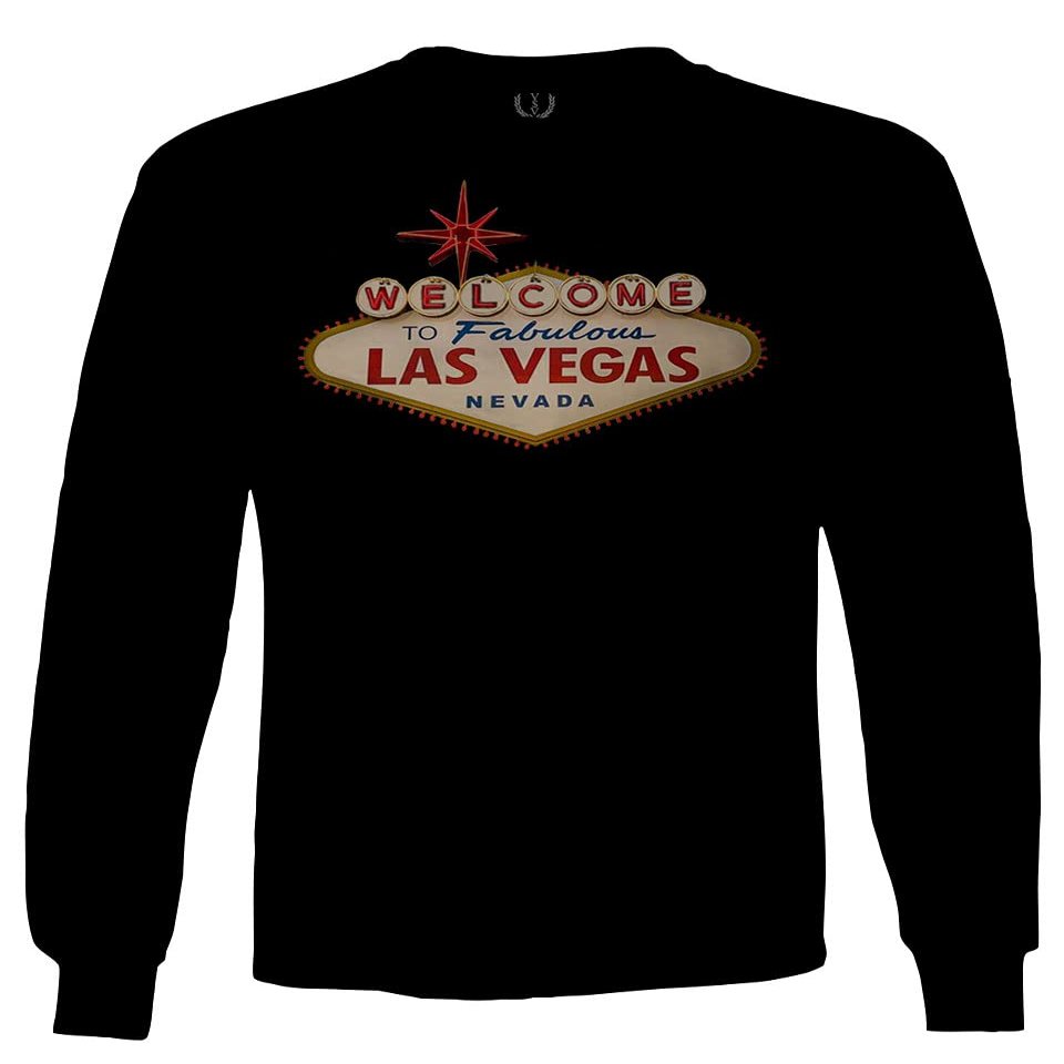 0551. Graphic Souvenir Signs Welcome to LAS Vegas Vacations Nevada Men's Long Sleeve t Shirt (Black, Small)