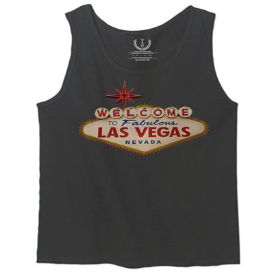 0551. Graphic Souvenir Signs Welcome to LAS Vegas Vacations Nevada Men's Tank Top (Charcoal, Medium)