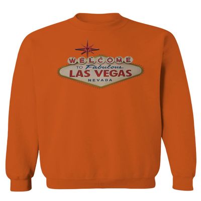 0551. Graphic Souvenir Signs Welcome to LAS Vegas Vacations Nevada Men's Crewneck Sweatshirt (Orange Medium)