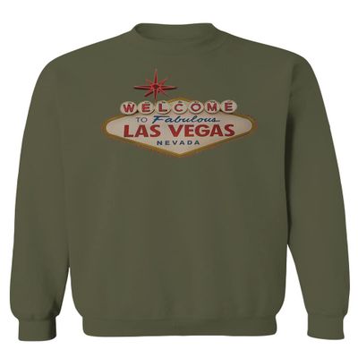0551. Graphic Souvenir Signs Welcome to LAS Vegas Vacations Nevada Men's Crewneck Sweatshirt (Olive, X-Large)