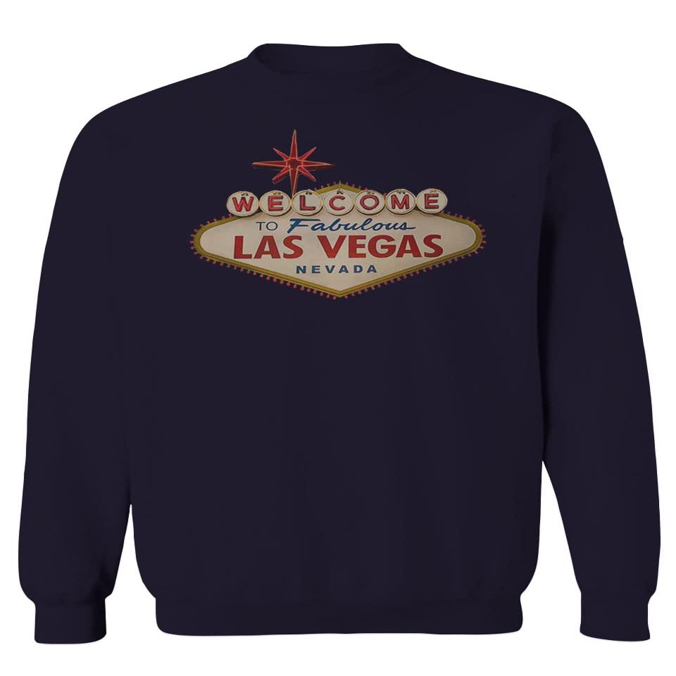 0551. Graphic Souvenir Signs Welcome to LAS Vegas Vacations Nevada Men's Crewneck Sweatshirt (Navy Medium)