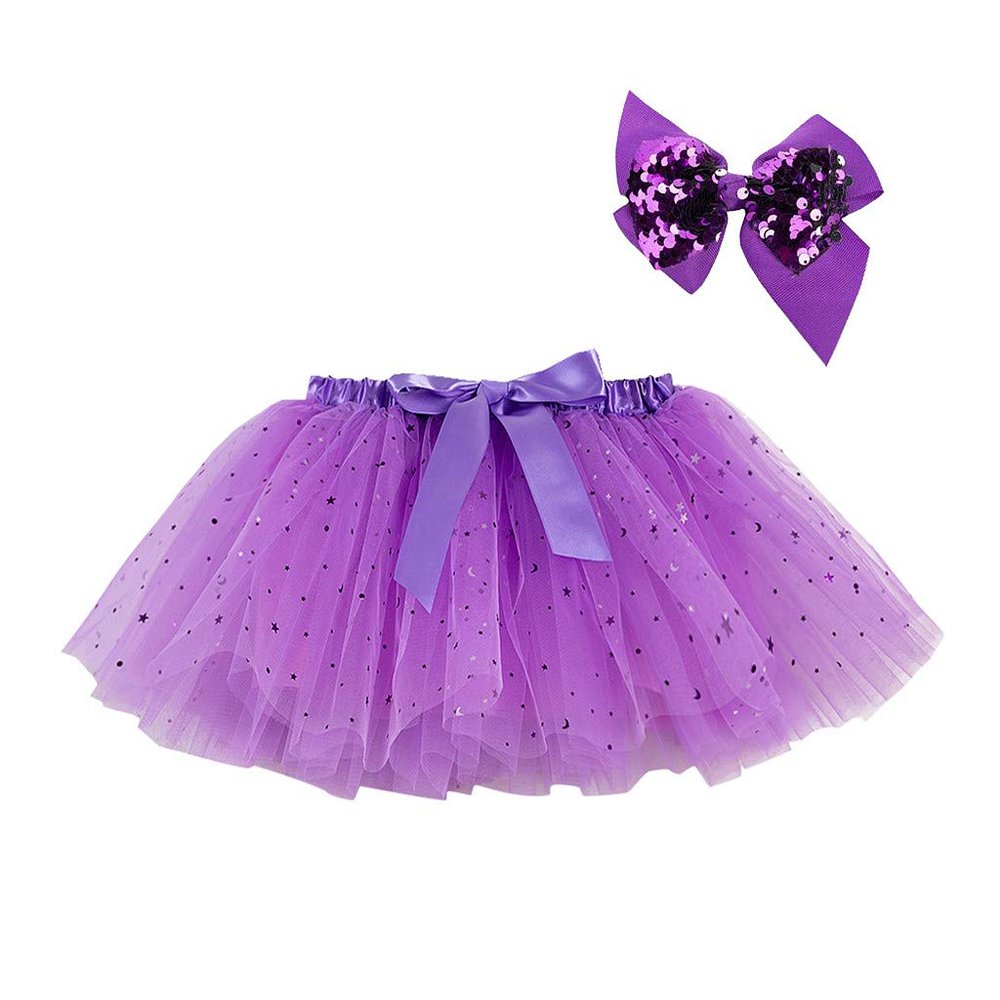 Baby Girls Fluffy Soft Skirt Sequin Tulle Princess Ballet Dress Infant Girls Tutu Skirt Headband Set (Purple, 2-4 Years)