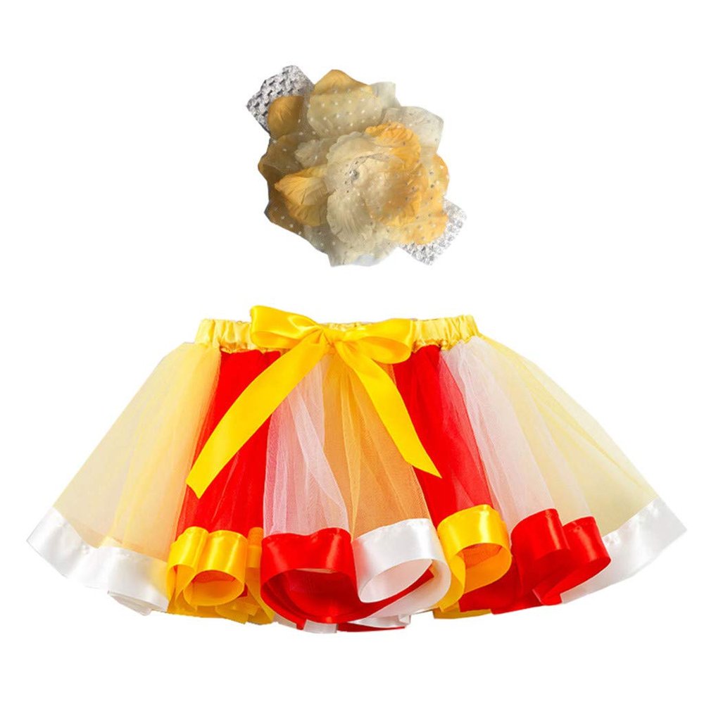 Tulle Tutu Skirt for Girls Tulle Princess Ballet Dress Toddler Girl Party Tutu Skirt +Headband Set (Yellow, 4-7 Years)