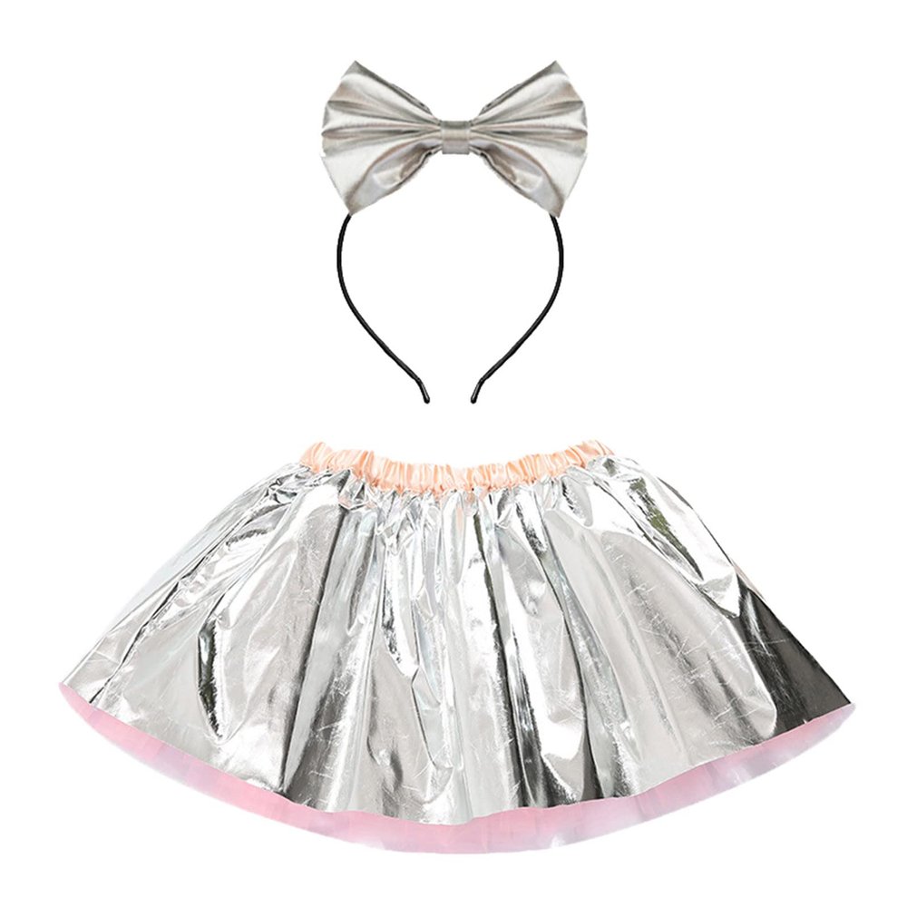 Baby Girls Soft Tutu Skirt Tulle Princess Ballet Dress Toddler Girl Party Tutu Skirt Hairband Set (Silver, 2-4 Years)
