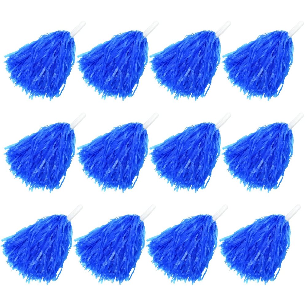 Faxco 12Pack Plastic Pom Poms Cheerleading Pom Poms Sports Dance Cheer Plastic Pom Pom for Rooters,Cheering Squard,Cheering Team (Blue 2#)