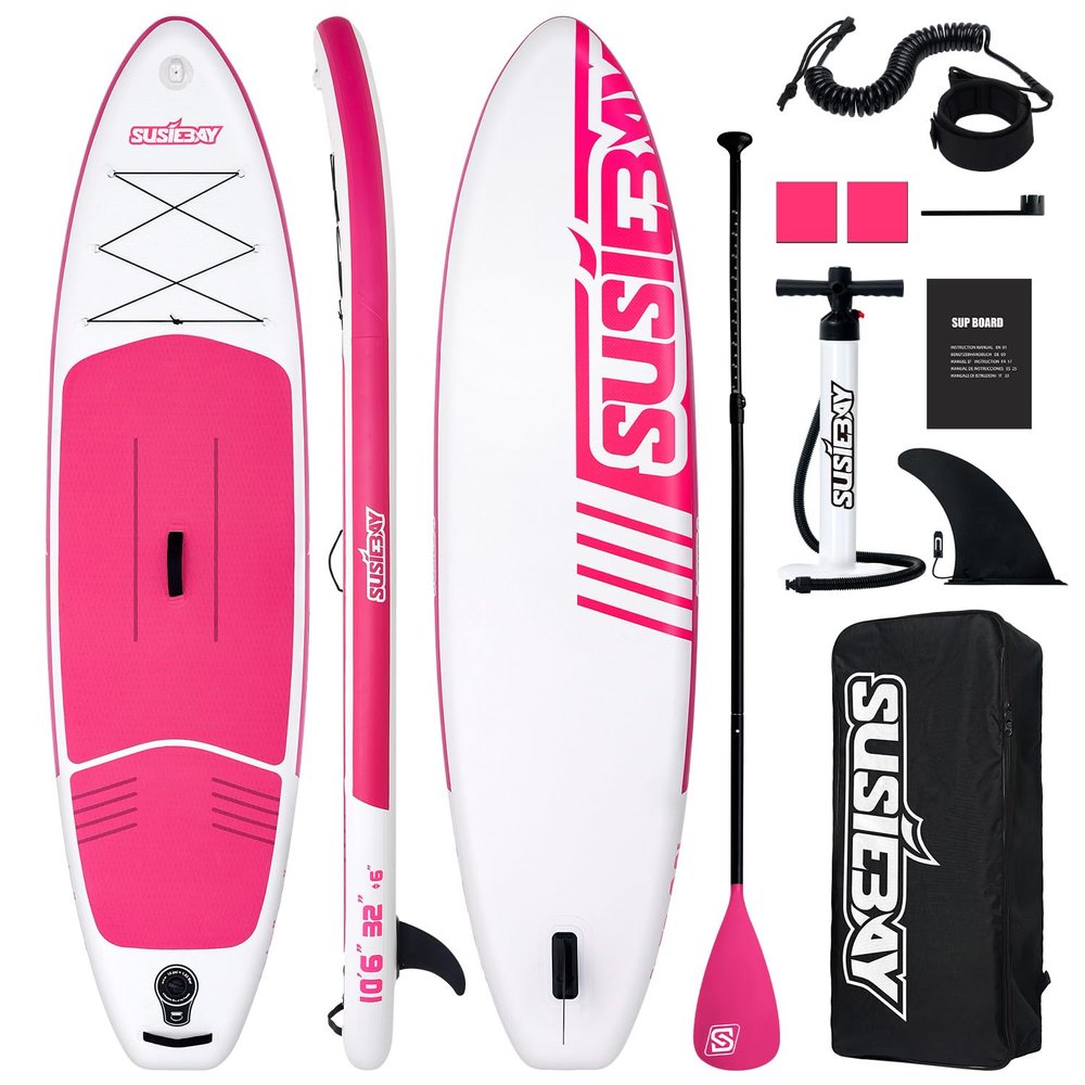 SUSIEBAY Inflatable Stand Up Paddle Board, Pink Paddle Board for Adult & Youth with sup Accessories, Wide Stance for All Levels, Traveling Board, SUP Board,Non-Slip Deck, Double Action Pump