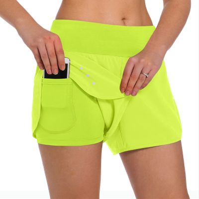 Ksmien Women's 2 in 1 Running Shorts - Lightweight Athletic Workout Gym Yoga Shorts Liner with Phone Pockets