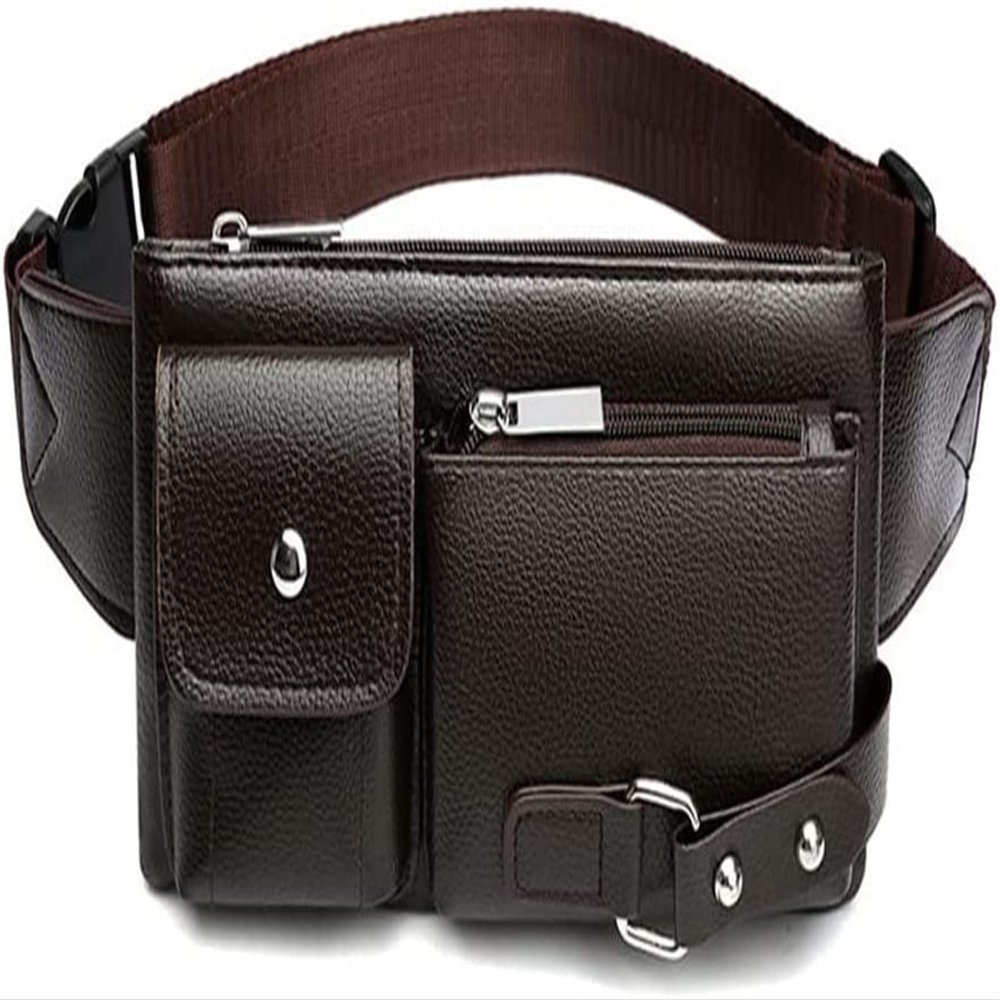 TATSEN Men's Waist Bag PU Leather Male Fanny Pack Male Shoulder Chest Bags for Phone Hip Sack Man Belt Pouch Banana Bum Bag (Color : E, Size : 24cmx4cmx12cm)
