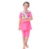 Muslim Swimsuit for Girls 2 Pieces Modest Islamic Swimwear Burkini Floral Print Top Shorts Swimming Bathing Suit Kids Rashguard Sets Bathing Suit for Summer Beachwear Short Sleeve Pink 11-12 Years view 1