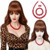 Wiggy Mermaid Beehive Wig Auburn + Necklace Earrings Bracelet Women 60s 70s Vintage Long Curly Bouffant Updo Victorian Fembot Wig 50s Costume Married Housewife Hair Wigs for Halloween Party + Cap view 1