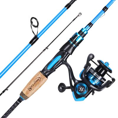 Sougayilang Fishing Pole, 30-Ton Carbon Fiber Fishing Rod and Reel Combo, 2 Pcs Blanks Spinning Reel Combos-Blue-5.9ft and 2000 Spinning Reel