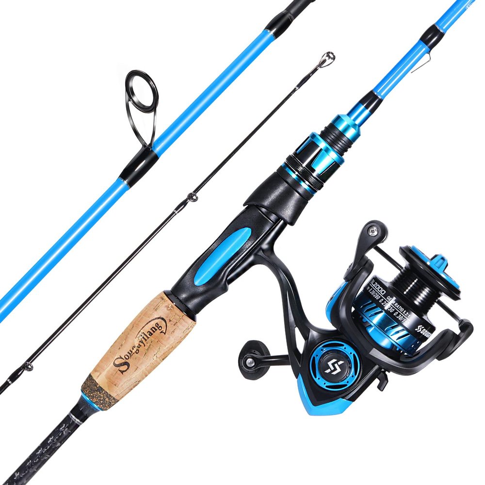 Sougayilang Fishing Pole, 30-Ton Carbon Fiber Fishing Rod and Reel Combo, 2 Pcs Blanks Spinning Reel Combos-Blue-5.9ft and 2000 Spinning Reel