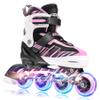 ECOO Adjustable Inline Skates Boys and Girls with Light up WheelsRoller Skates for Kids Ages 4-12, Teen Skates for Beginner Outdoor and Indoor (Pink, XLarge-Youth & Adult6-9 US) view 1