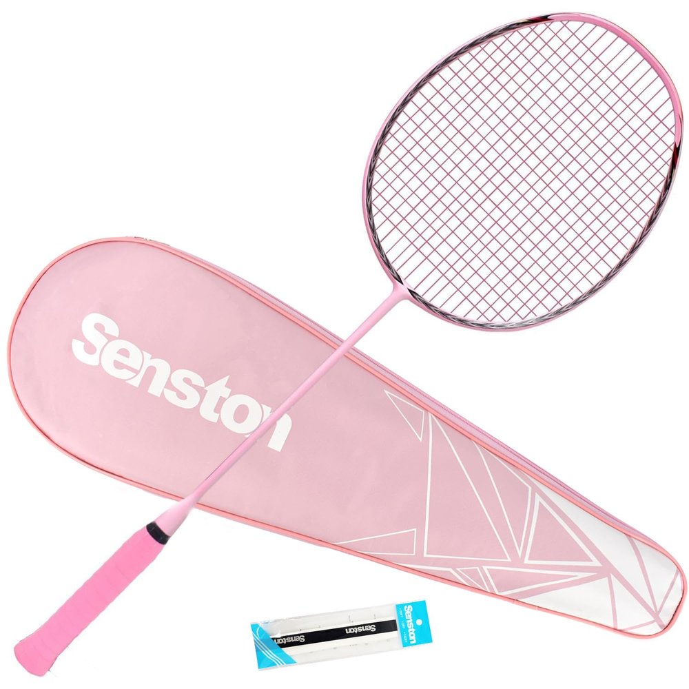 Senston N90 Badminton Racket Single High-Grade Badminton Racquet Carbon-Fiber Badminton Racket Pink with Racket Cover
