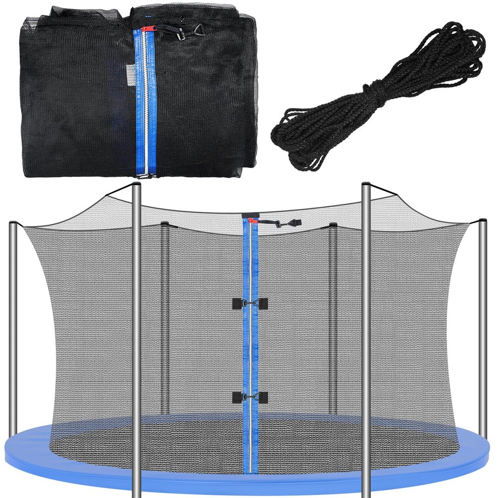 Trampoline Net Replacement Trampoline Safety Round Frame Enclosure Weather Resistant Breathable Net with Double Headed Zippers(6 Straight Poles,12 FT)