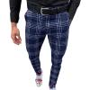 Men's Plaid Printed Pencil Pants Casual Comfy Stretch Dress Pants with Pocket Slim Slacks Skinny Tapered Trousers (Blue,Medium)