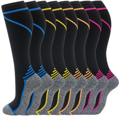 fenglaoda 8 Pairs Compression Socks for Men & Women 20-30 mmHg Knee High Nurse Pregnant Running Medical and Travel Athletic(S/M,Multi02)