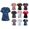 2025 Summer New Women's Medical Scrubs Shirts Cute Fun Color Print Designer Tops Navy Pediatric Stretchy Holiday Decorative Scrub with Animals view 1