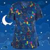 2025 Summer New Women's Medical Scrubs Shirts Cute Fun Color Print Designer Tops Navy Pediatric Stretchy Holiday Decorative Scrub with Animals view 2