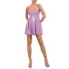 Women Sexy Glitter Sequins Mini Sling Dress E-Girls Y2K V Neck Sparkle Party Dresses Cocktail Partywear (Purple, M) view 2