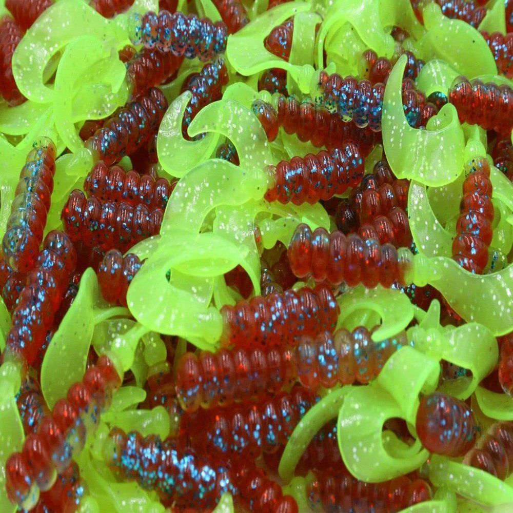 2" Fire & Ice Hot Grubs Twister Tails Crappie Perch Walleye Bass Fishing Lures 25 Pack